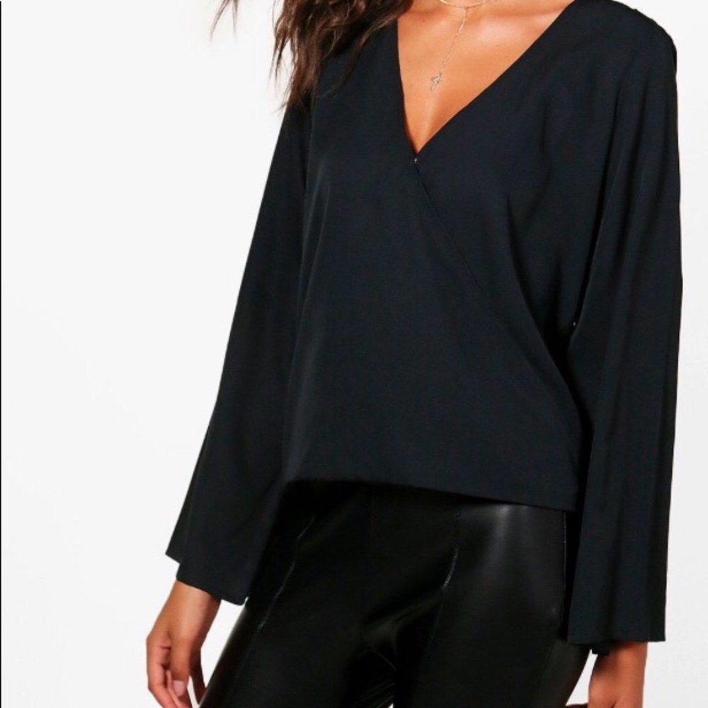 BooHoo Black Bell Sleeve Top (US Size 12)